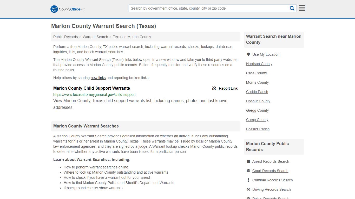 Warrant Search - Marion County, TX (Warrant Checks & Lookups)